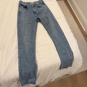 Agolde Light Wash High Rise Straight Leg Jean with Raw Hem